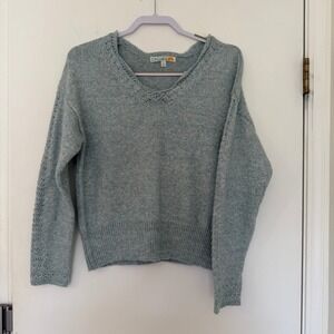 C&C California Blue Heathered V Neck Knit Sweater Womens Size S Lace Detail